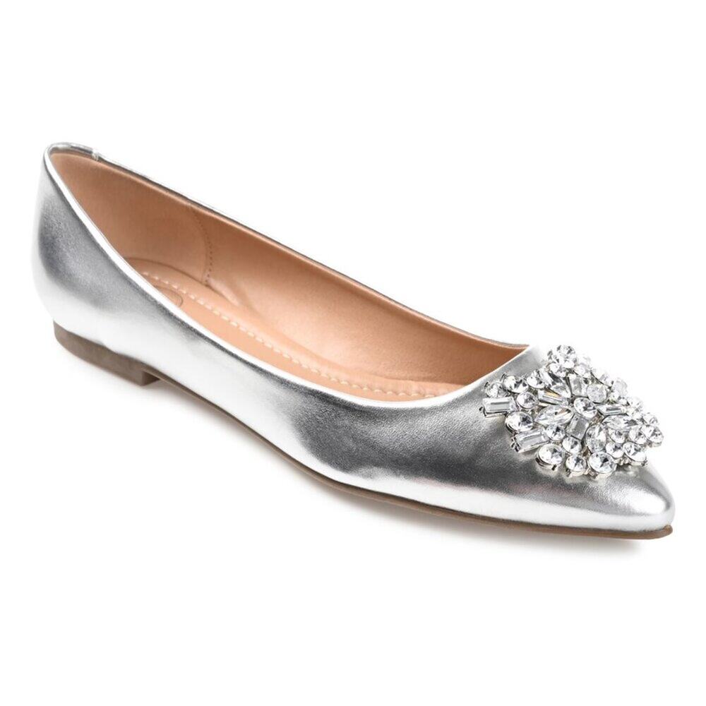 Journee Collection Renzo Flats Silver Embellished - Size 7W